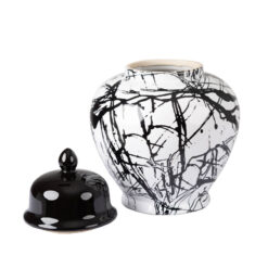 Black And White Abstract Splash Ceramic Ginger Jar With Lid 31cm