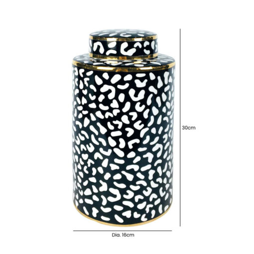 Black And White Paw Print With Gold Accents Ceramic Ginger Jar With Lid 30cm