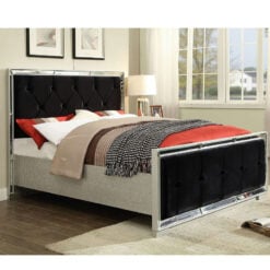 Black Velvet Mirrored King Size Bedframe With Mock Croc Faux Leather 170cm