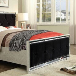 Black Velvet Mirrored King Size Bedframe With Mock Croc Faux Leather 170cm