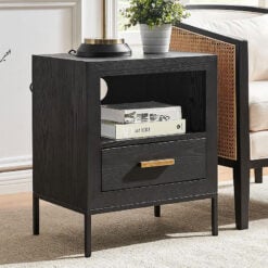 Black Wood And Black And Gold Metal 1 Drawer Side Table Bedside Cabinet