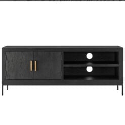 Black Wood And Black And Gold Metal 2 Door 2 Shelf TV Stand 150cm