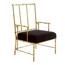 Boho Black Velvet And Antique Gold Metal Bamboo Armchair Accent Dining Chair