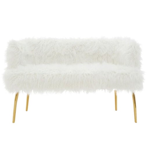 Boho Premium White Faux Fur Sheepskin And Gold Metal 2 Seater Sofa