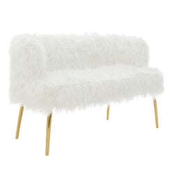 Boho Premium White Faux Fur Sheepskin And Gold Metal 2 Seater Sofa