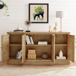 Boho Rustic Natural Wood And Mirrored Glass 4 Door Large Sideboard 180cm