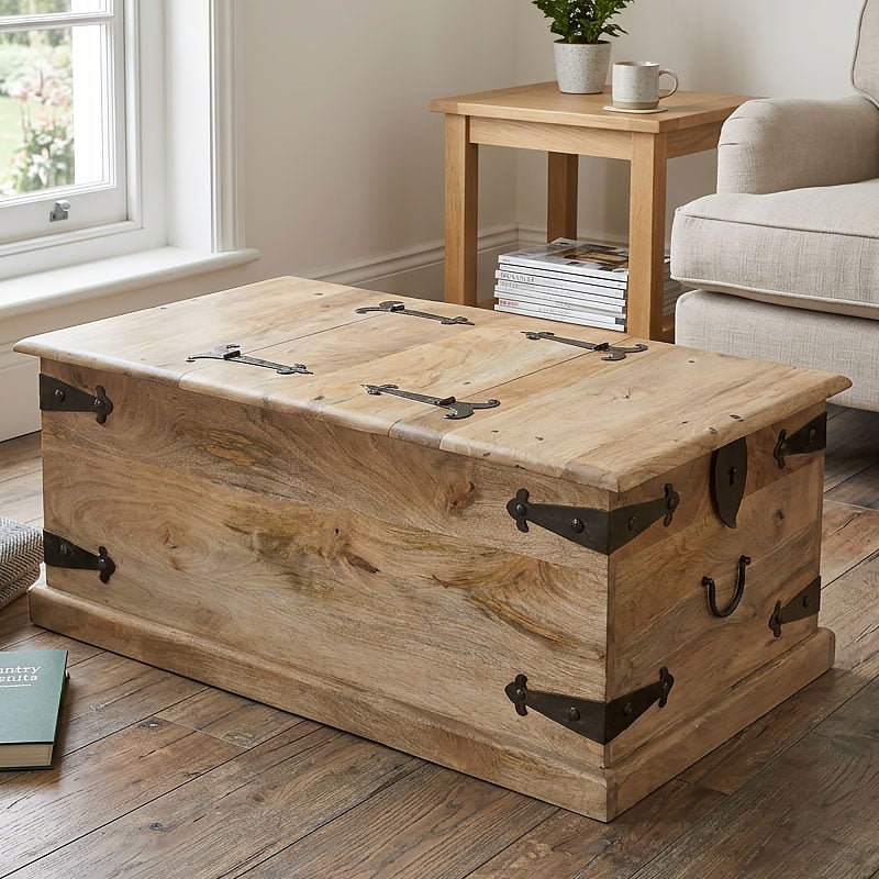 Boho Rustic Solid Mango Wood Large Trunk Coffee Table With Hidden Storage 116cm Boho Rustic Solid Mango Wood Large Trunk Coffee Table With Hidden Storage 116cm