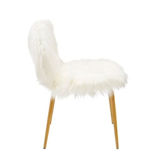 Boho White Faux Fur And Gold Metal 2 Seater Sofa Bench With Backrest