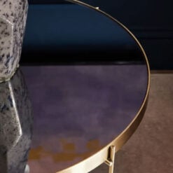 Brushed Gold Metal And Black Mirrored Glass Round Coffee Table 68cm