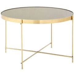 Brushed Gold Metal And Black Mirrored Glass Round Coffee Table 68cm