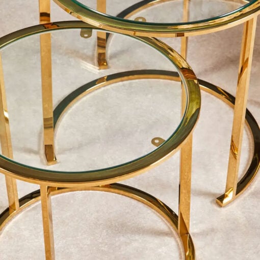 Brushed Gold Metal And Clear Glass Set Of 3 Nesting Side Tables