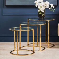 Brushed Gold Metal And Clear Glass Set Of 3 Nesting Side Tables