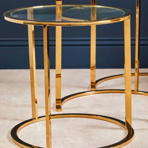 Brushed Gold Metal And Clear Glass Set Of 3 Nesting Side Tables