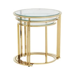 Brushed Gold Metal And Clear Glass Set Of 3 Nesting Side Tables