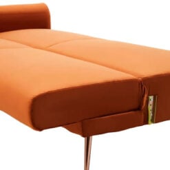 Burnt Orange Velvet 3 Seater Sofa Bed With Rose Gold Metal Legs 183cm