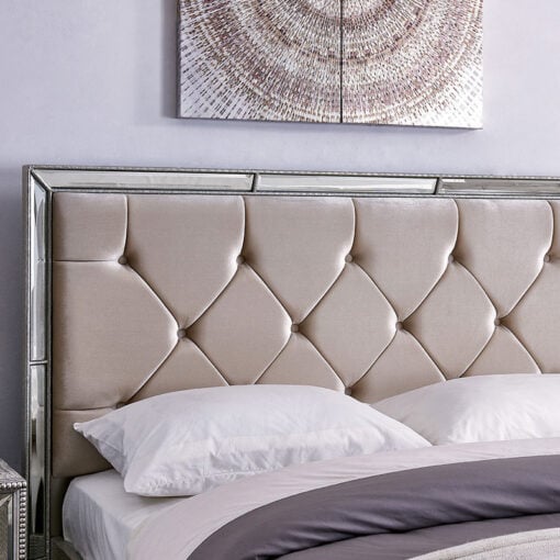 Cream Velvet Mirrored King Size Bedframe With Mock Croc Faux Leather 170cm