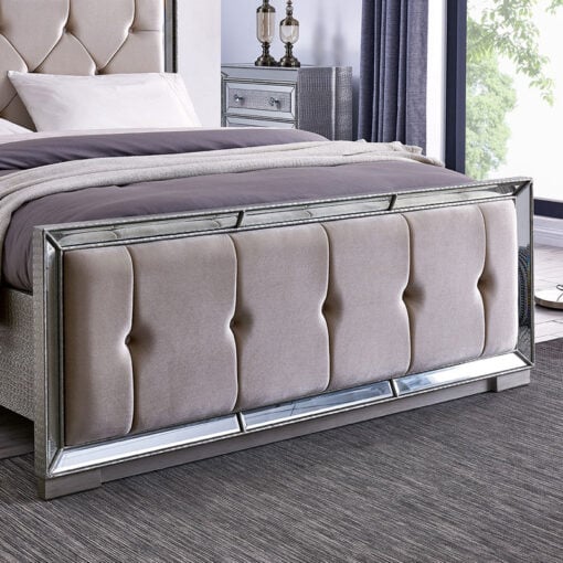 Cream Velvet Mirrored King Size Bedframe With Mock Croc Faux Leather 170cm