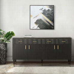 Dark Brown Espresso Wood And Gold Metal 4 Door 4 Drawer Large Sideboard 180cm