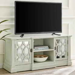 Distressed Light Grey Wood And Mirrored Glass 2 Door 2 Shelf TV Stand 120cm