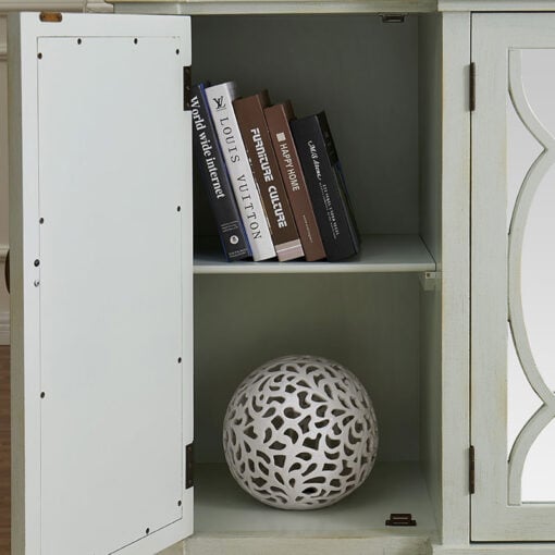 Distressed Light Grey Wood And Mirrored Glass 4 Door Large Sideboard 180cm