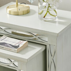 Distressed Light Grey Wood And Mirrored Glass Set Of 2 Nesting Side Tables