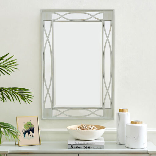 Distressed Light Grey Wood And Mirrored Glass Wall Mirror 90cm