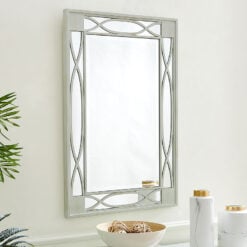 Distressed Light Grey Wood And Mirrored Glass Wall Mirror 90cm