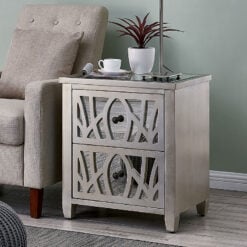 Gallo Soft Gold Wood And Mirrored Glass 2 Drawer Bedside Cabinet Side Table