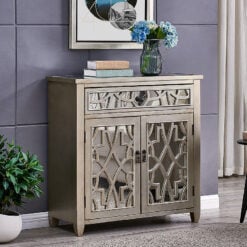 Gallo Soft Gold Wooden Mirrored 2 Door 1 Drawer Sideboard Cabinet 90cm