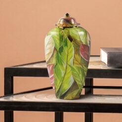 Green Pink And Gold Leaves Floral Ceramic Ginger Jar With Lid 30cm