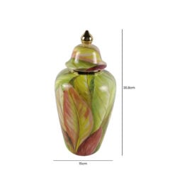 Green Pink And Gold Leaves Floral Ceramic Ginger Jar With Lid 30cm