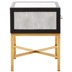 Grey Faux Shagreen Leather And Gold Metal 1 Drawer Bedside Cabinet Side Table