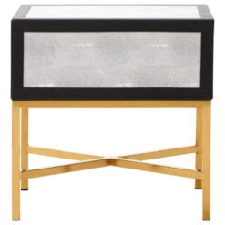 Grey Faux Shagreen Leather And Gold Metal 1 Drawer Bedside Cabinet Side Table