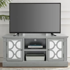 Grey Wood And Mirrored Glass 2 Door 2 Shelf TV Stand 120cm