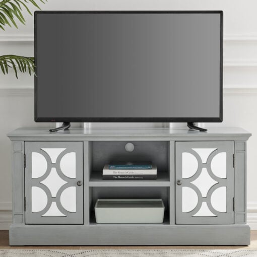 Grey Wood And Mirrored Glass 2 Door 2 Shelf TV Stand 120cm