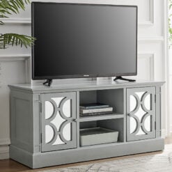 Grey Wood And Mirrored Glass 2 Door 2 Shelf TV Stand 120cm