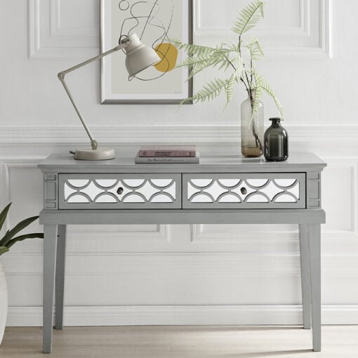 Grey Wood And Mirrored Glass 2 Drawer Console Table