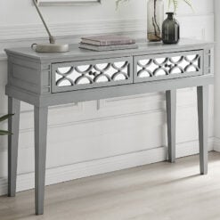 Grey Wood And Mirrored Glass 2 Drawer Console Table