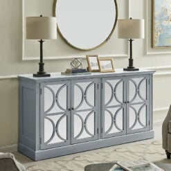 Grey Wood And Mirrored Glass 4 Door Large Sideboard 180cm