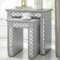 Grey Wood And Mirrored Glass Set Of 2 Nesting Side Tables