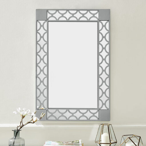 Grey Wood And Mirrored Glass Wall Mirror 90cm