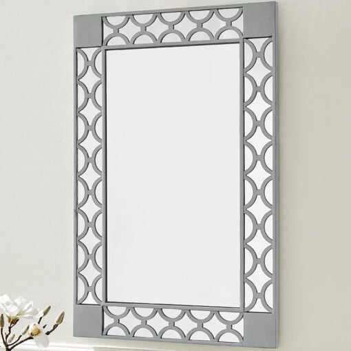 Grey Wood And Mirrored Glass Wall Mirror 90cm