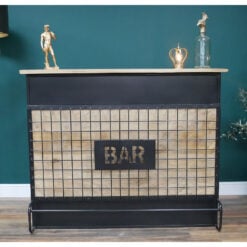 Industrial Black Metal And Mango Wood Bar Cabinet With Counter And Storage 140cm