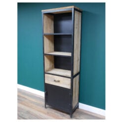 Industrial Black Metal And Mango Wood Tall Shelving Display Cabinet 203cm