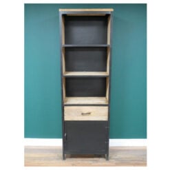 Industrial Black Metal And Mango Wood Tall Shelving Display Cabinet 203cm