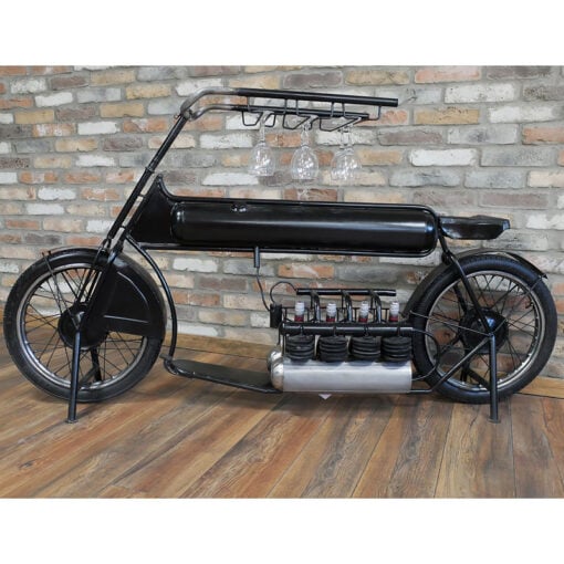 Industrial Black Metal Motorcycle Bike Bar Unit With Wine Rack 185cm