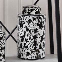 Large Black And White Abstract Pattern Ceramic Ginger Jar With Lid 30cm