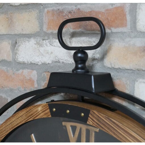 Large Industrial Wood And Black Metal Wall Clock With Gold Moving Gears 88cm