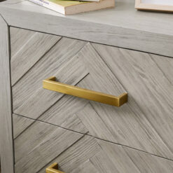 Light Grey Parquet Wood 2 Drawer Bedside Cabinet With Gold Handles