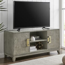 Light Walnut Brown Wood And Gold Metal 2 Door 2 Shelf TV Stand 120cm